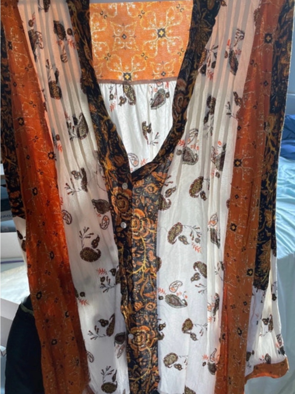 Rust Patchwork Button-Down Blouse (900890) ๐ โ๏ธ - Picture 2 of 3